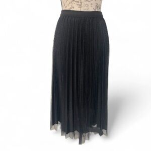 New Mix Black Pleated Mesh Midi Skirt S